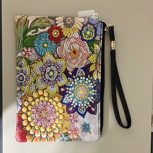 Floral Embellished Beaded PVC Wristlet Clutch